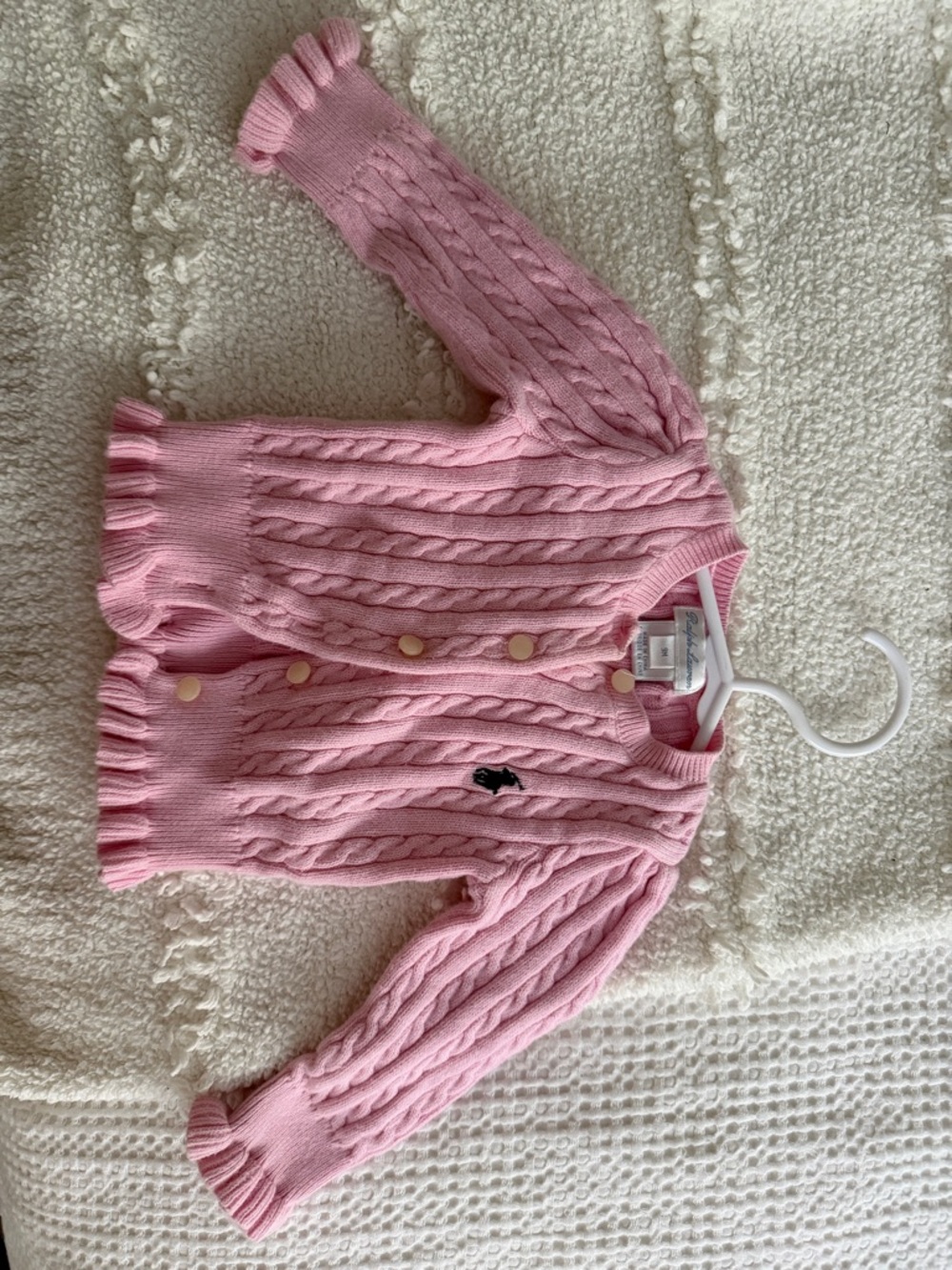 Ralph Lauren Pink Cable Knit Cardigan with Signature Pony